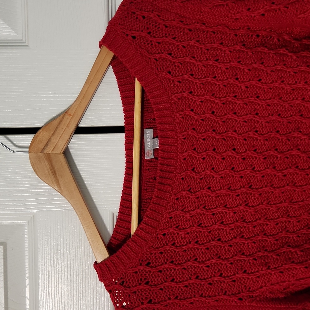 Talbots Red Chunky Cable Knit Pullover Sweater Si… - image 4